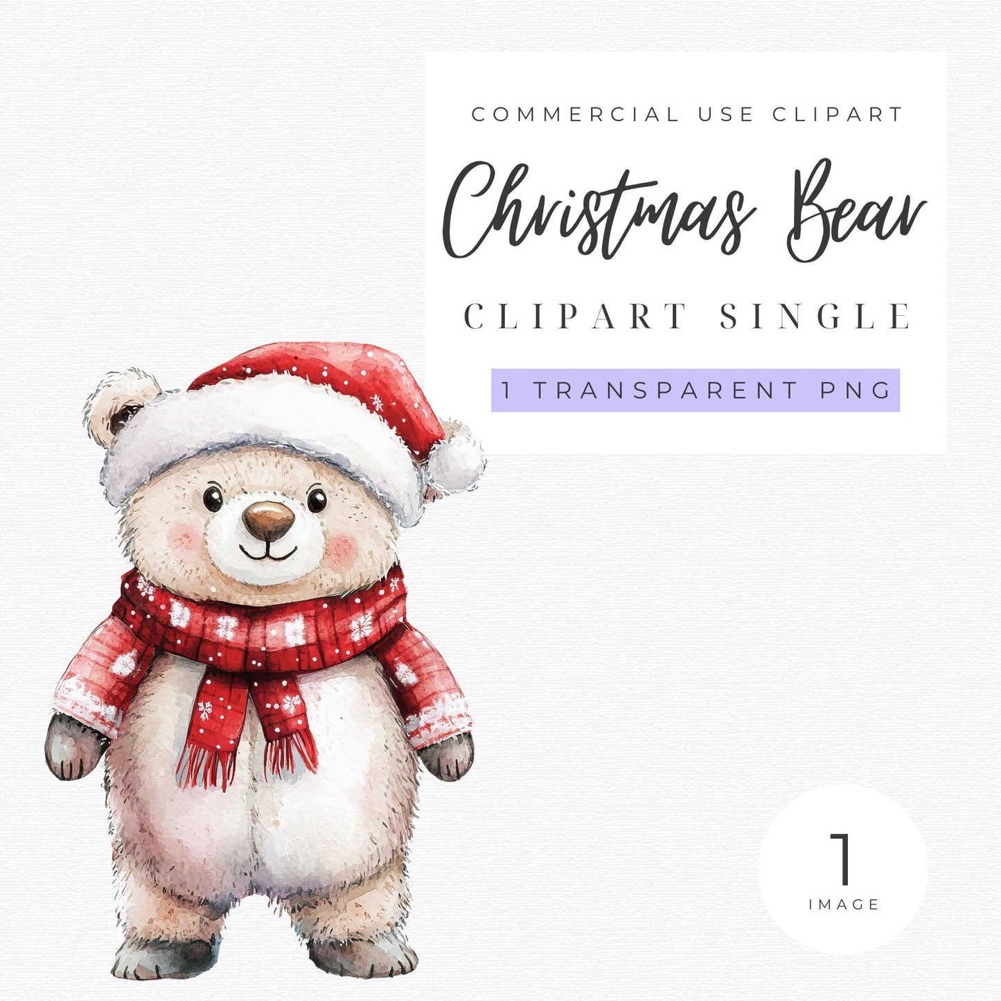 Watercolor Christmas Teddy Bear Clipart