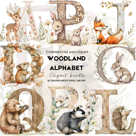 Woodland alphabet letter clipart