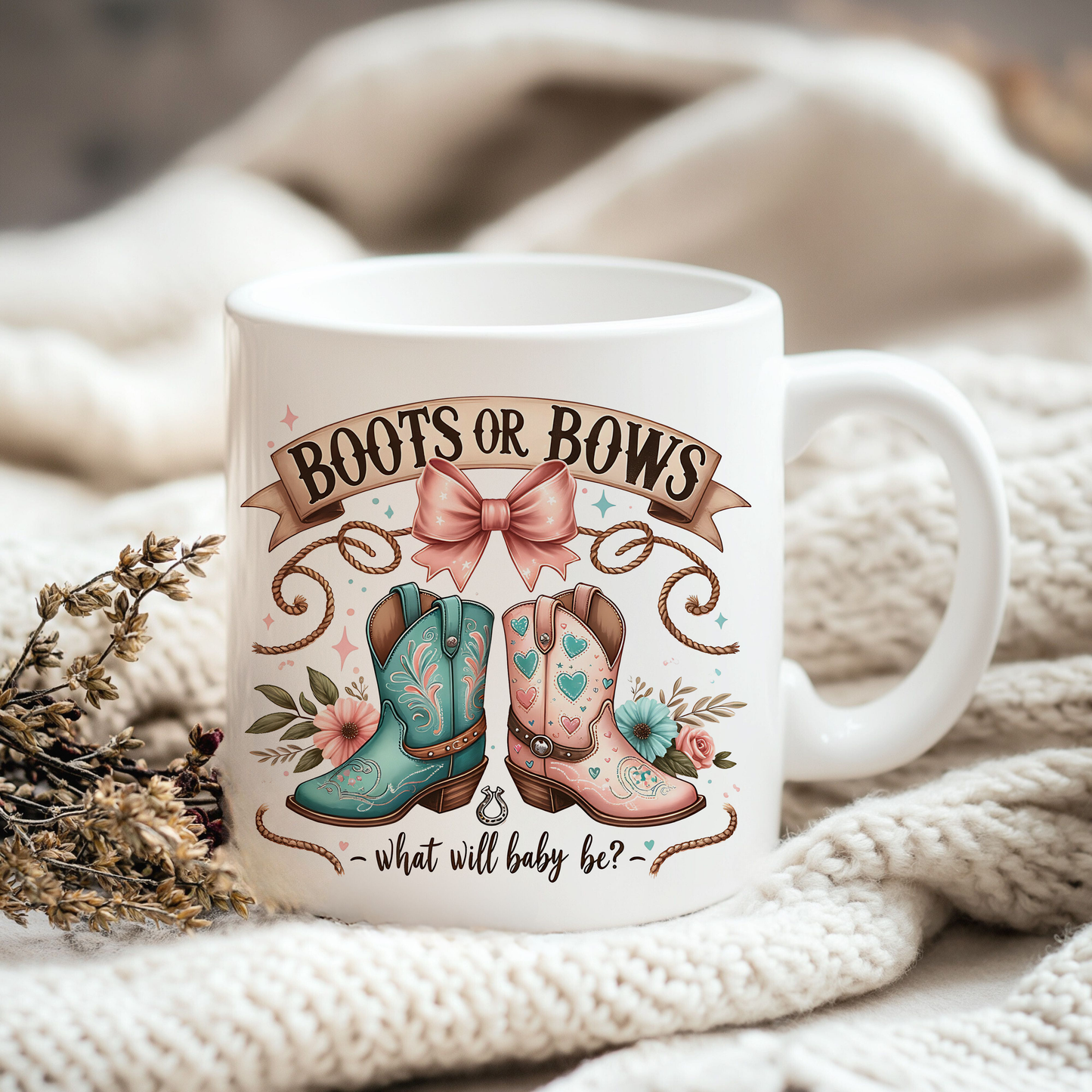 Cowboy Cowgirl Gender Reveal PNG – Boots or Bows Baby Shower Sublimation