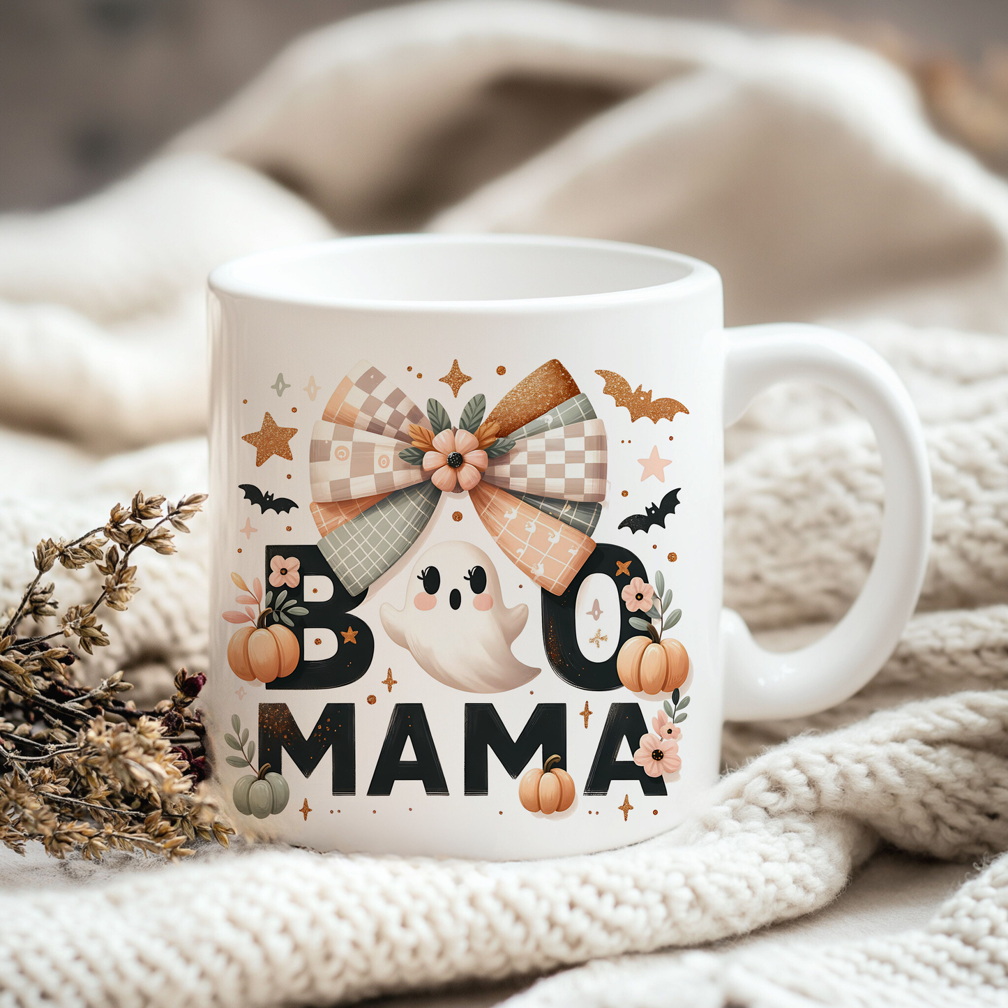 Boo Mama PNG – Coquette Halloween Sublimation Design with Ghosts, Bats & Pastel Vibes