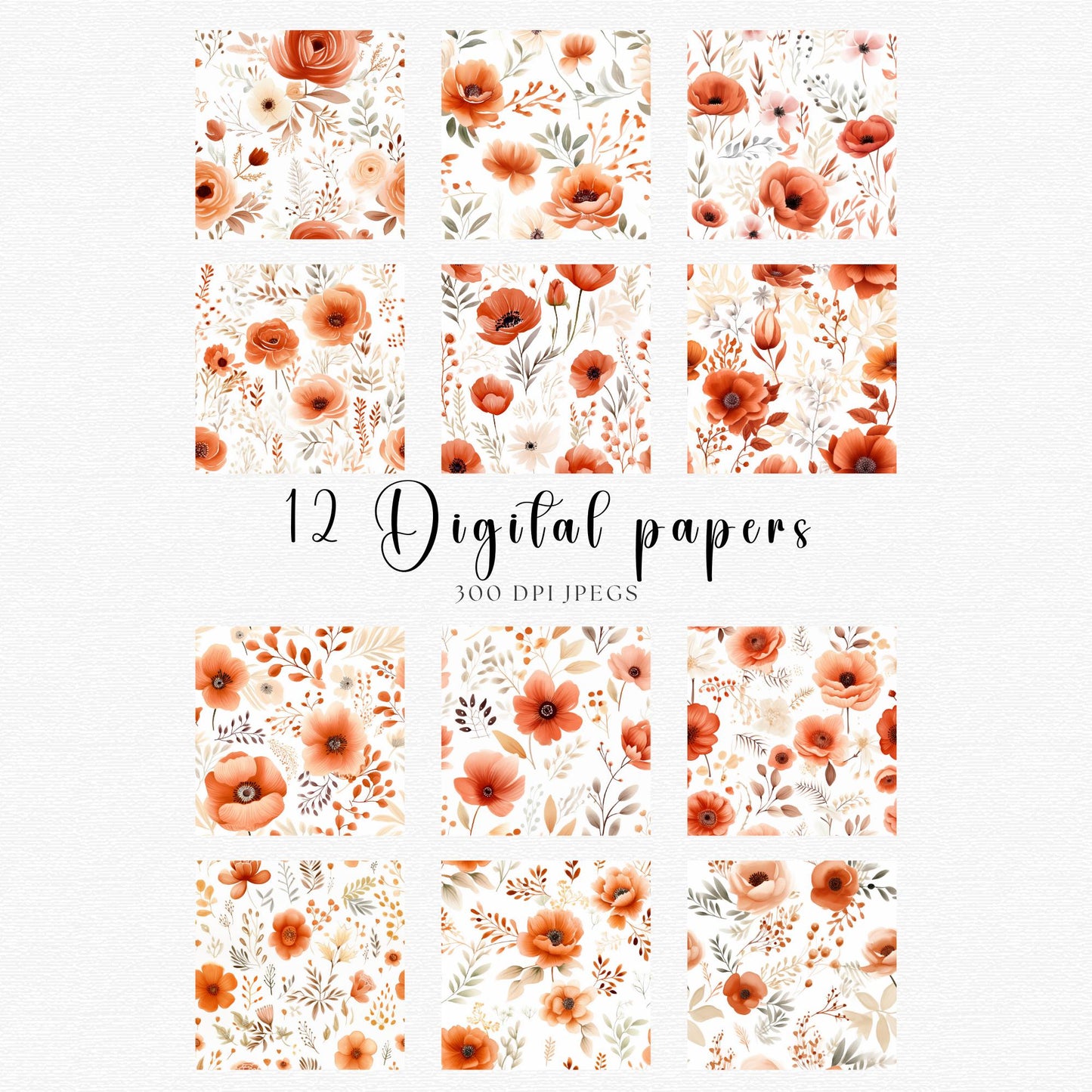 Papeles digitales florales de terracota