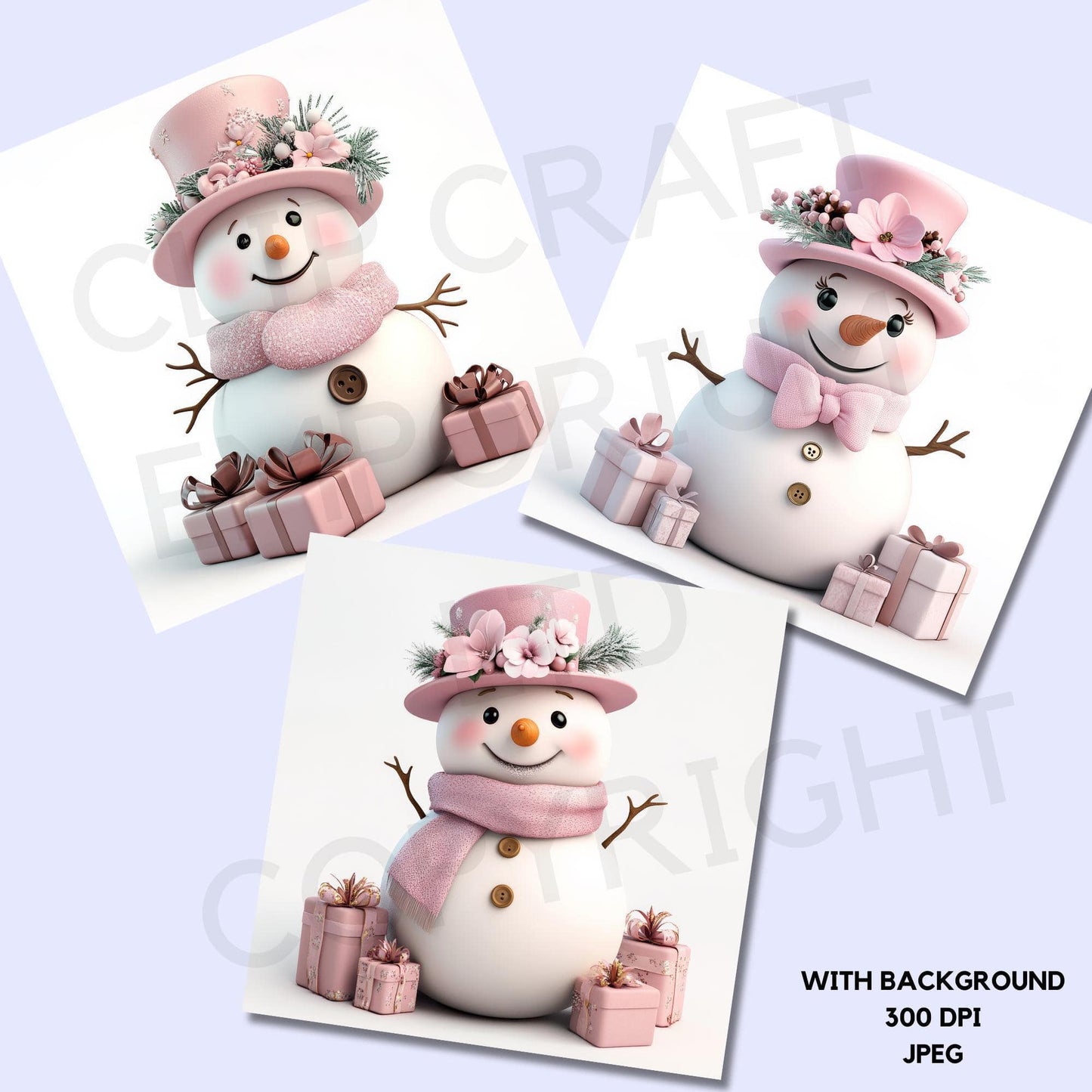 15 Pink Snowmen Clipart