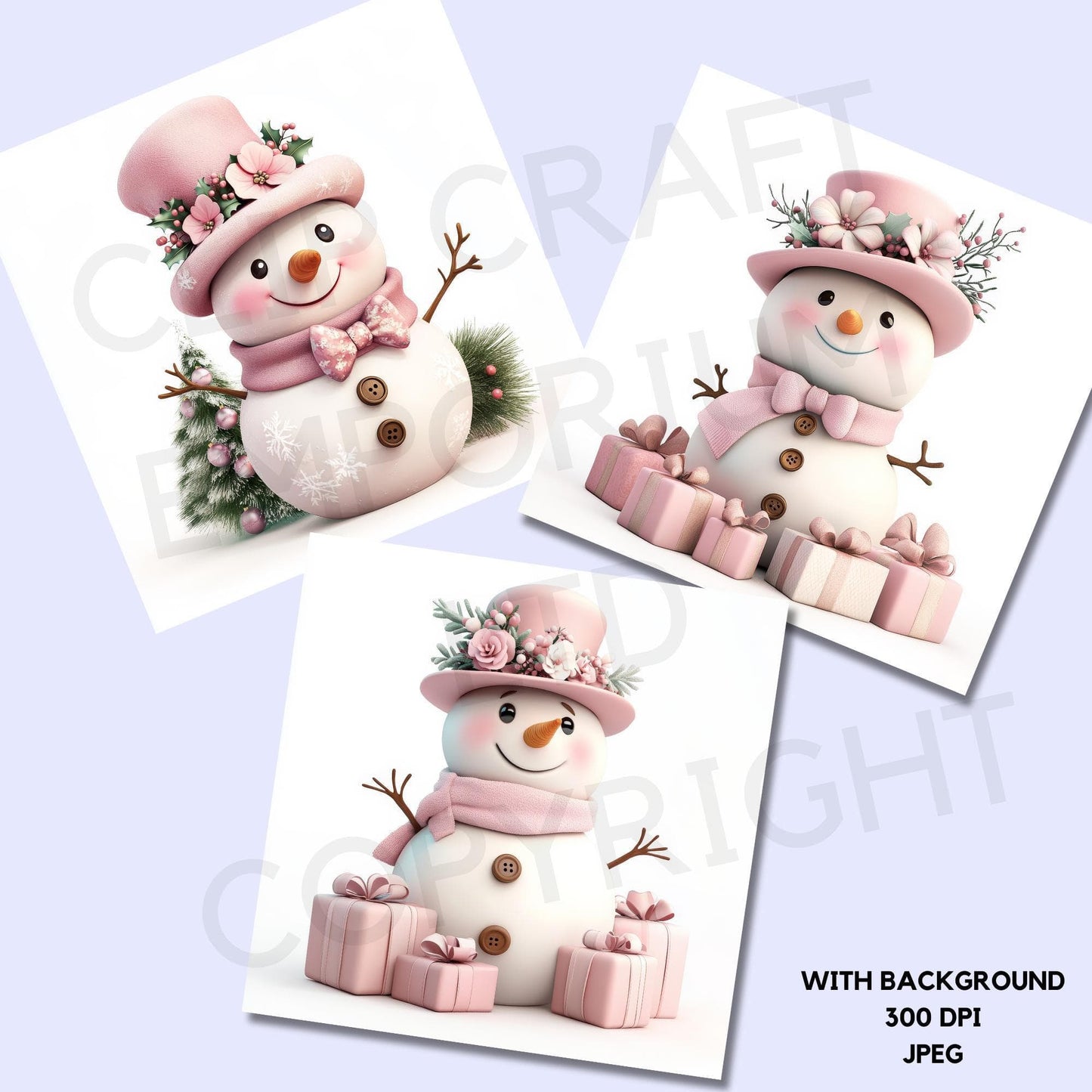 15 Pink Snowmen Clipart