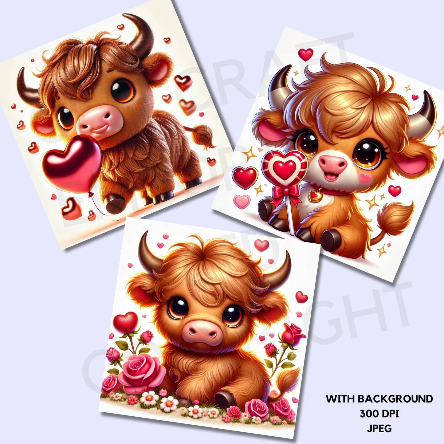 15 Valentine's Highland Cow Clipart