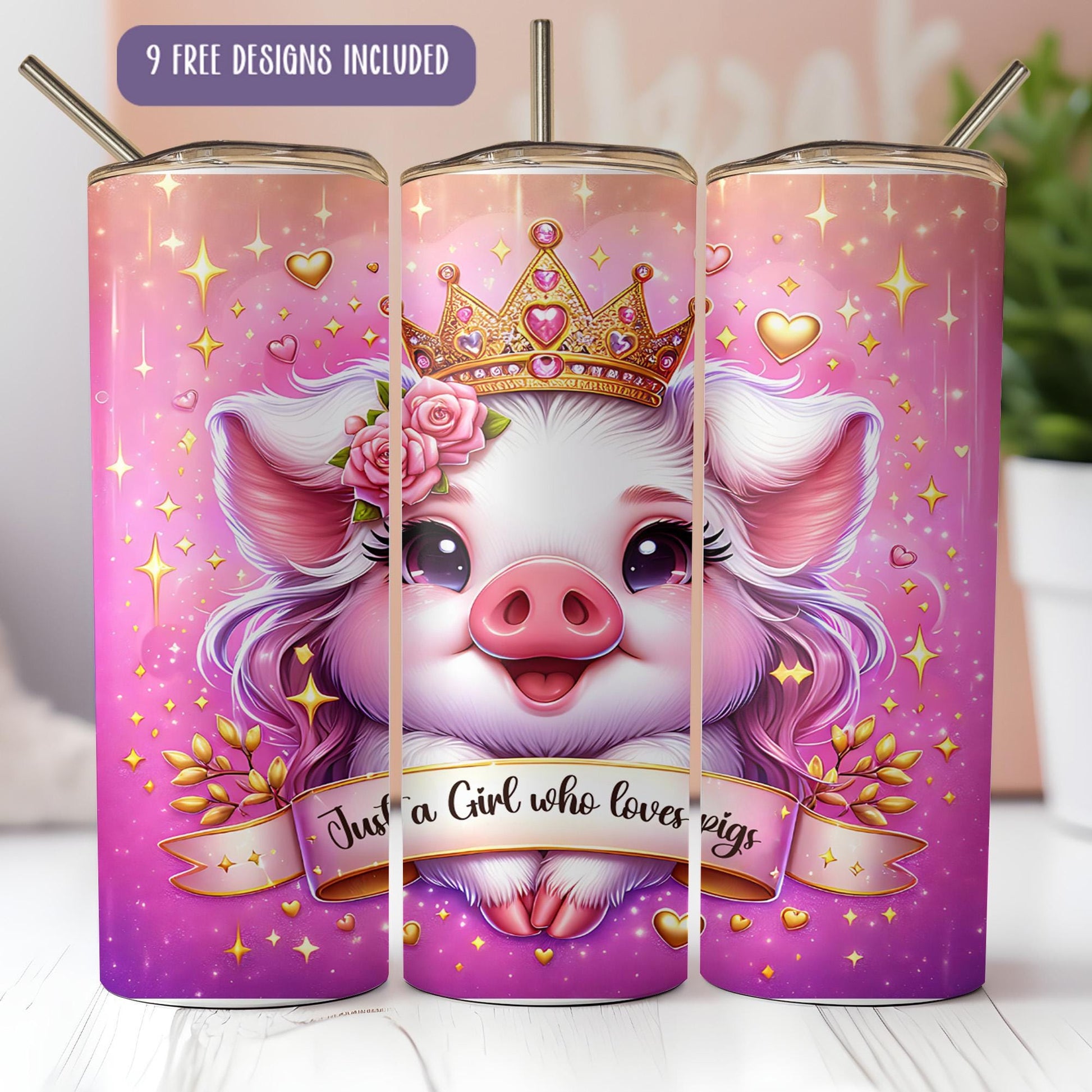 a pink can with a picture of a pig wearing a crown