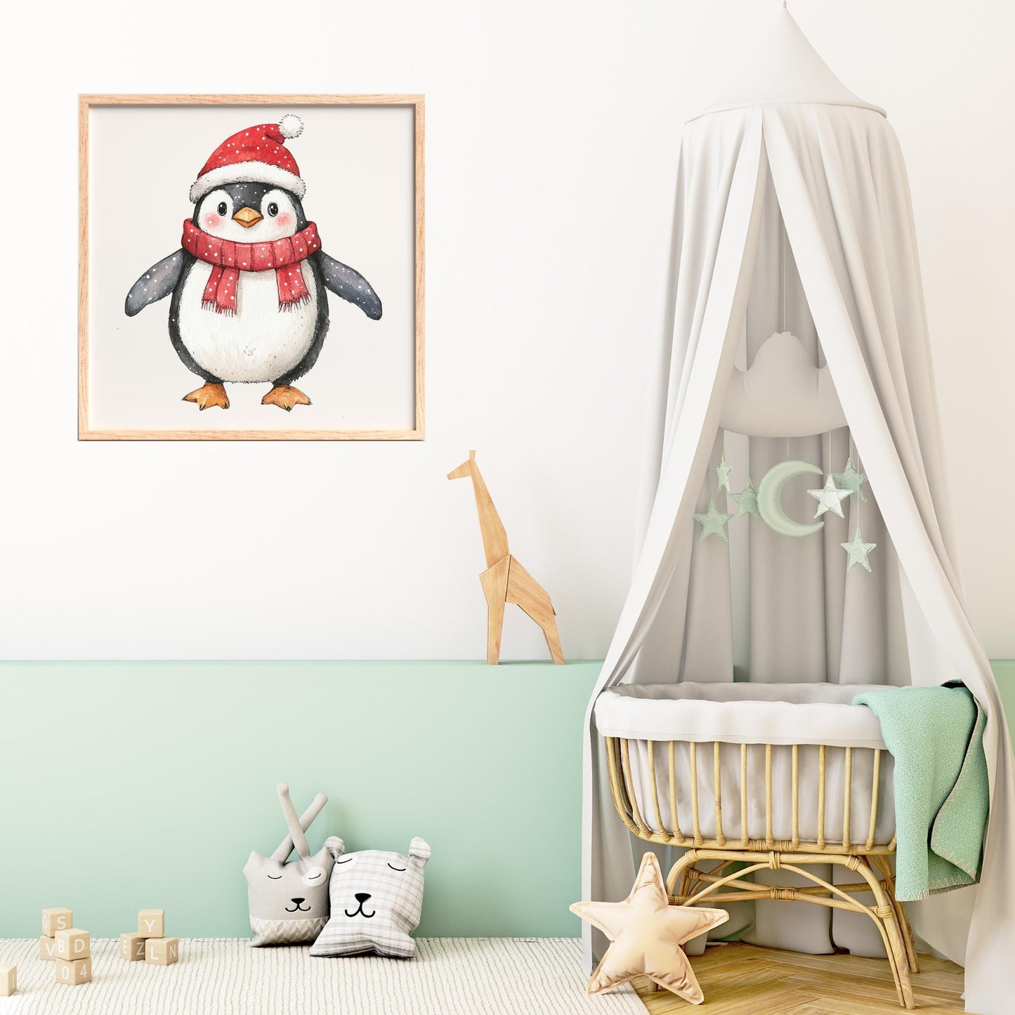Clipart de pingüino navideño en acuarela
