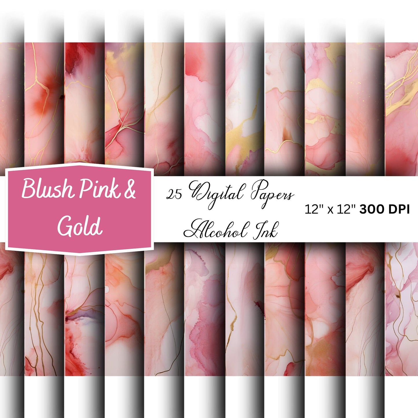 Blush Pink & Gold Alcohol ink Texture Clipart