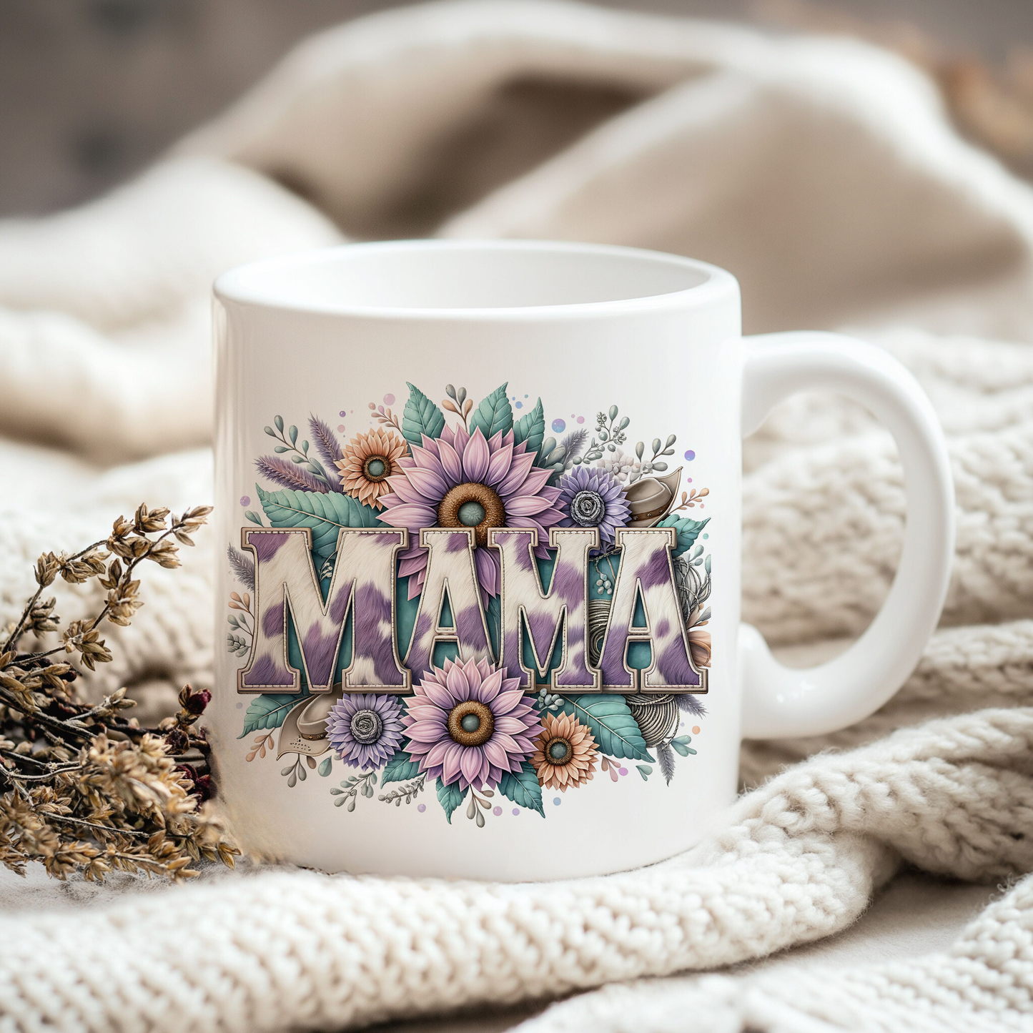 Mama Cowhide Sunflower PNG – Western Sublimation Design for Country Moms