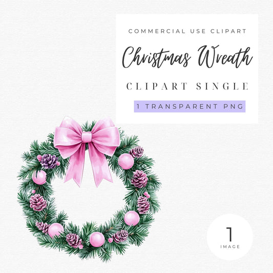 Preppy Pink Christmas Wreath Clipart