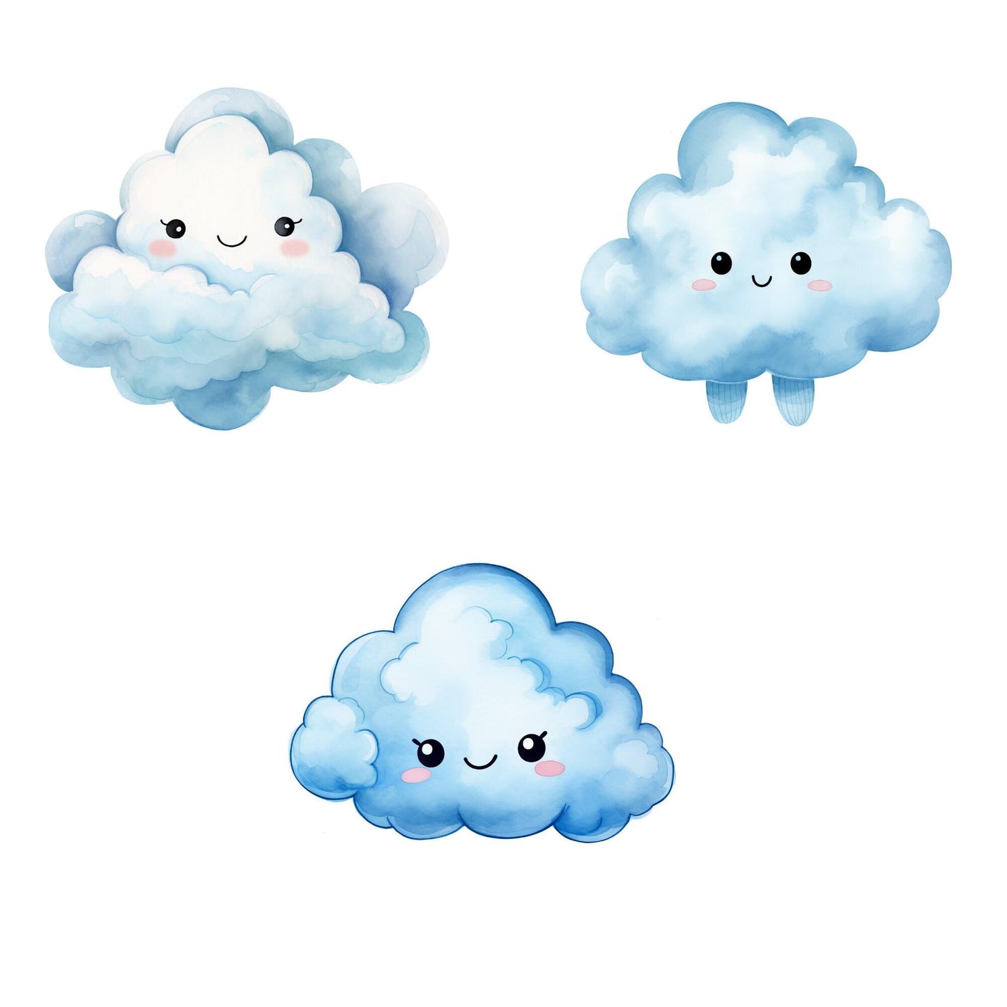 Watercolor Moon Star and Clouds Clipart