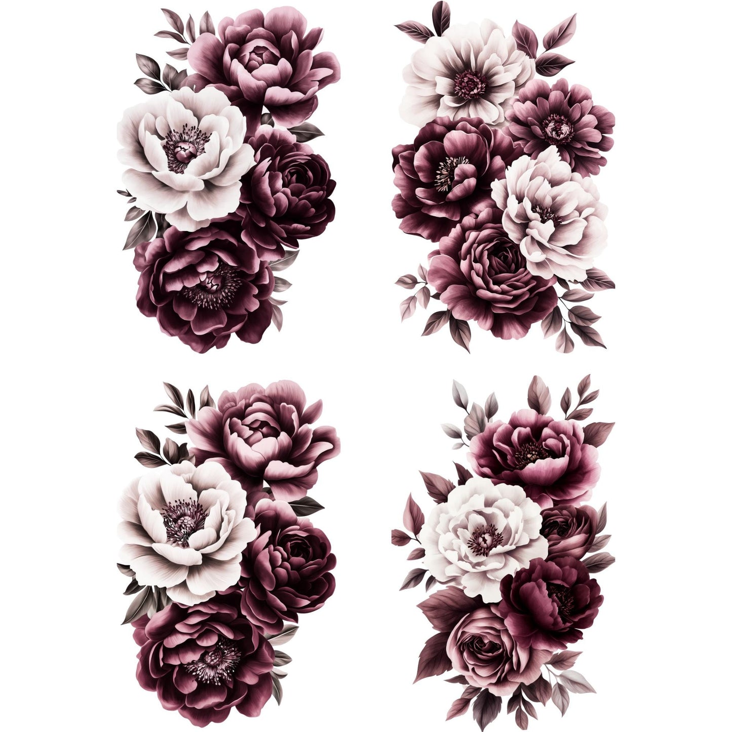 Clipart floral en acuarela de color rosa intenso