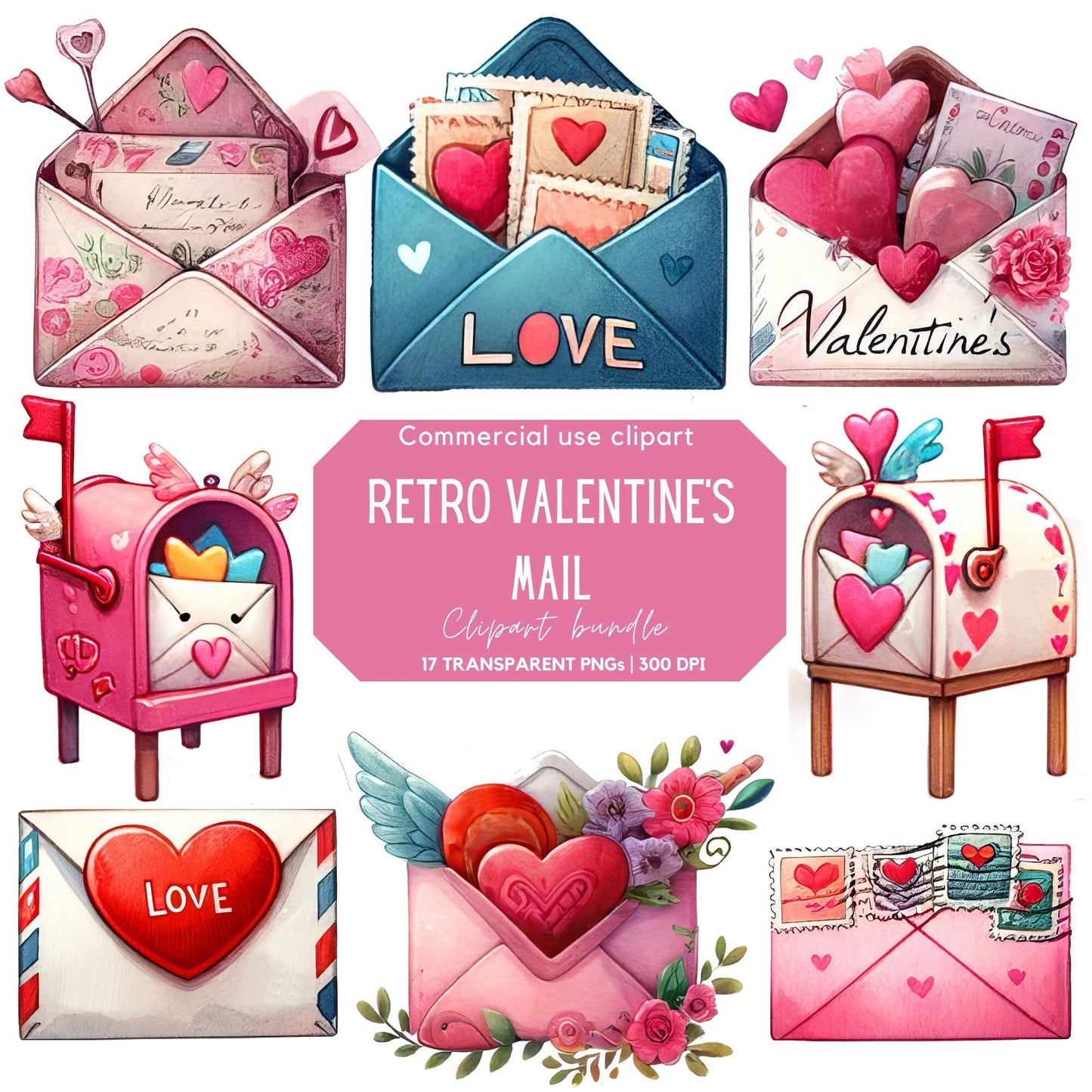 Valentines Retro Mail Clipart