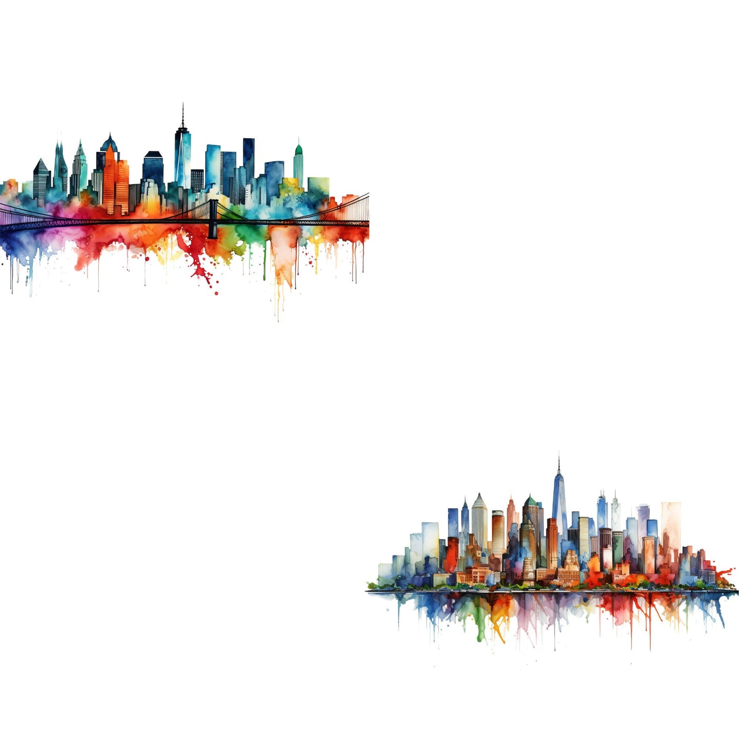 Watercolor Vibrant Abstract New York Skyline Clipart