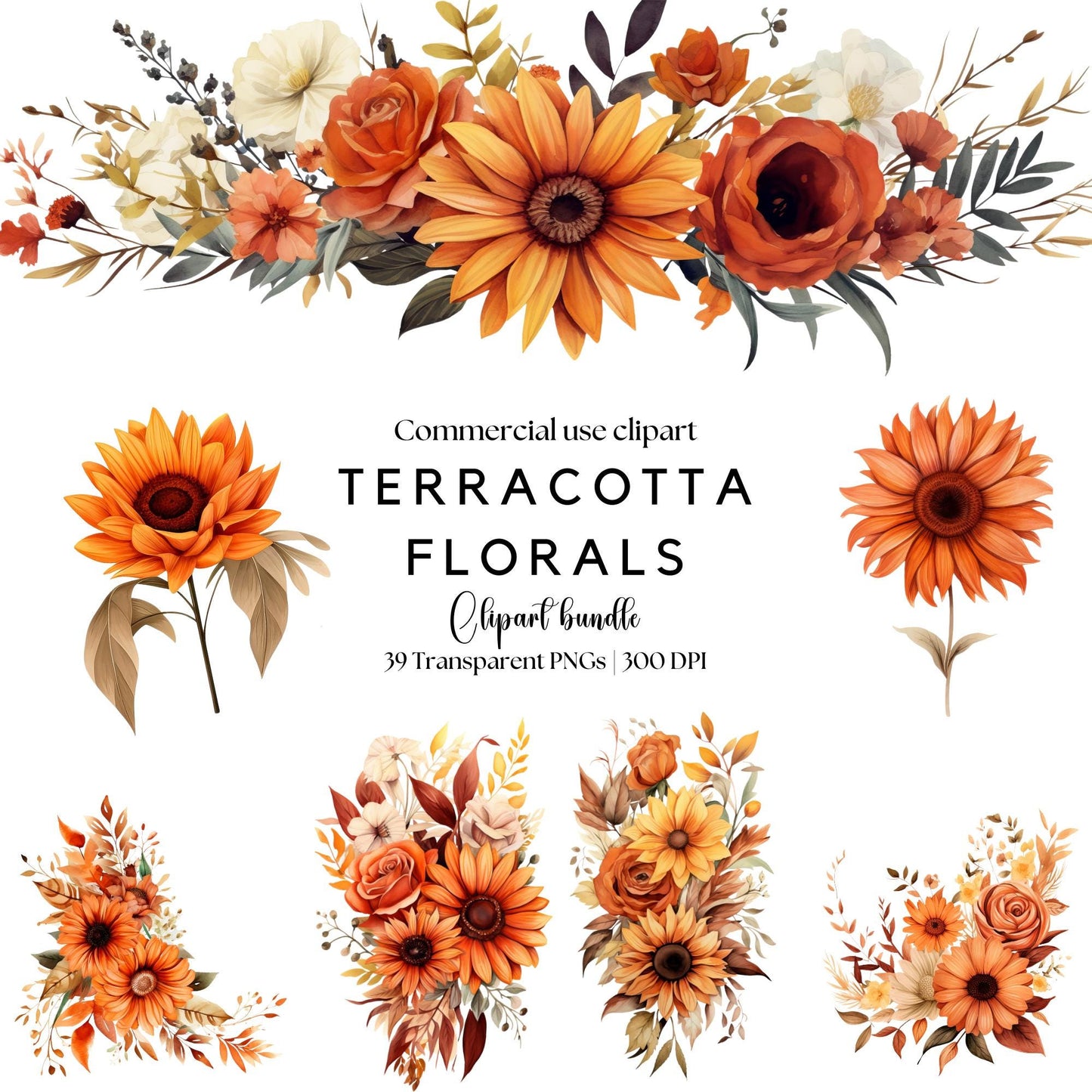 Clipart floral de terracota