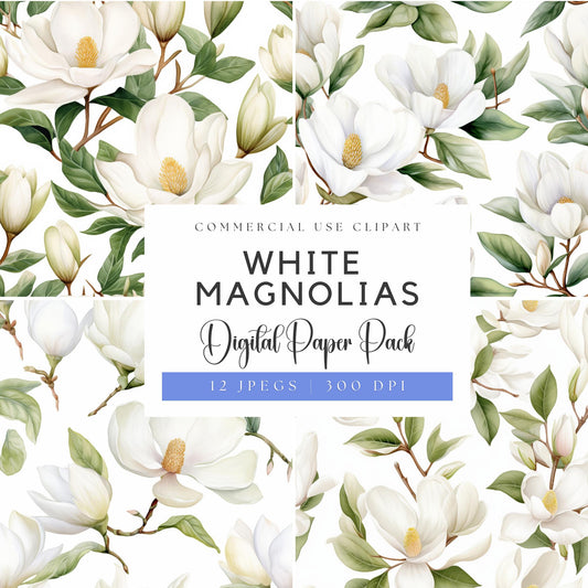 White Magnolias Seamless Pattern Digital Paper