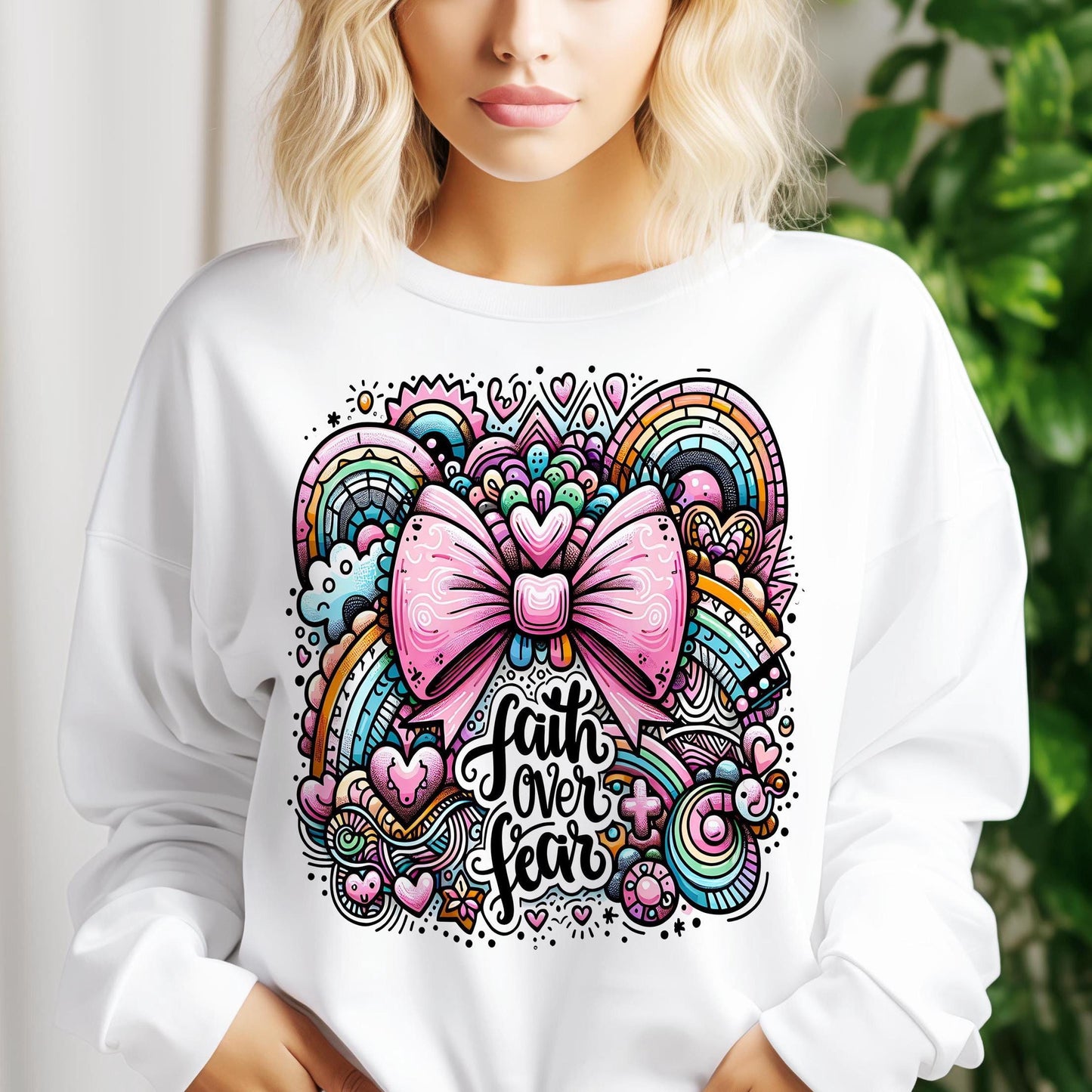 Lazo rosa con fe sobre el miedo, PNG