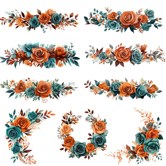 Clipart de color naranja quemado y verde azulado oscuro