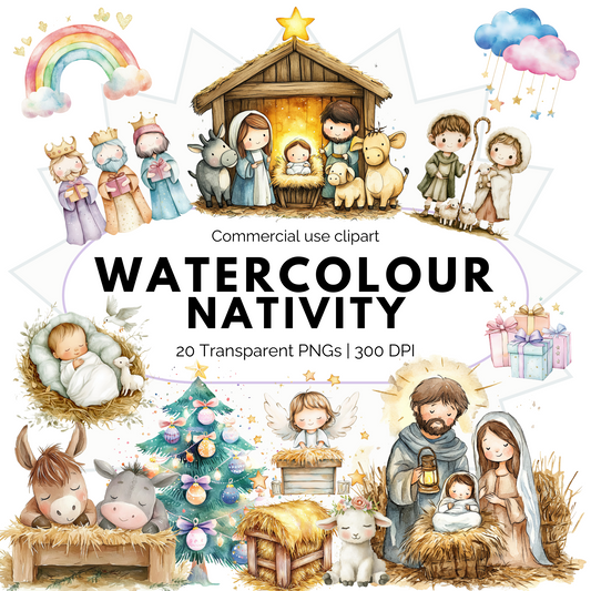 Nativity Scene Clipart PNG | Watercolor Christmas Nativity
