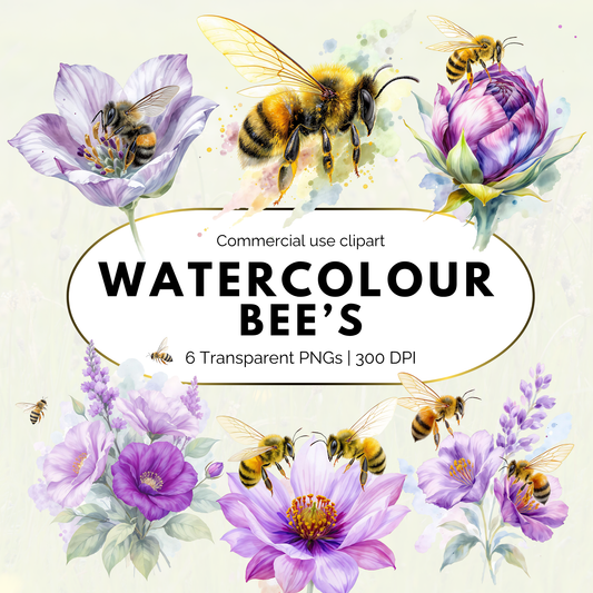 Bee Clipart Watercolor PNG Pack