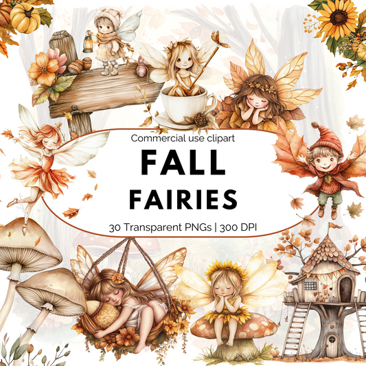 Fall Fairy Clipart PNG – Whimsical Autumn Fairies, Forest Elements & Magic Fairy Garden