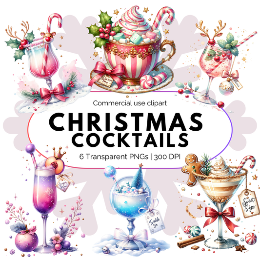 Christmas Cocktail Clipart PNG – Festive Holiday Drink Illustrations