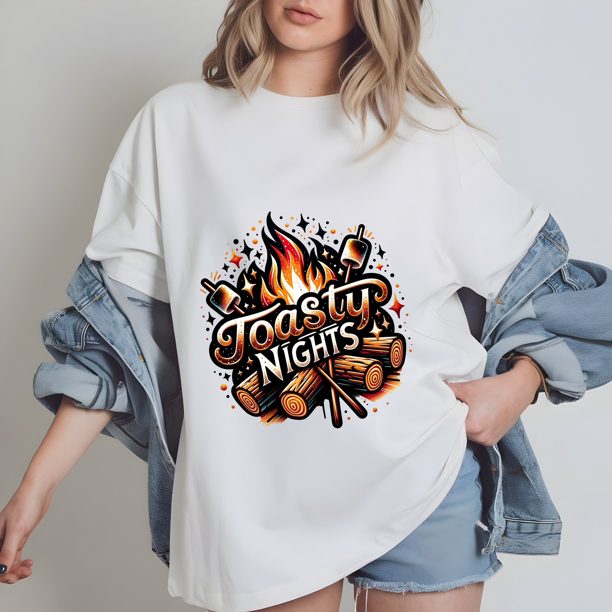 a woman wearing a t - shirt with a design on it