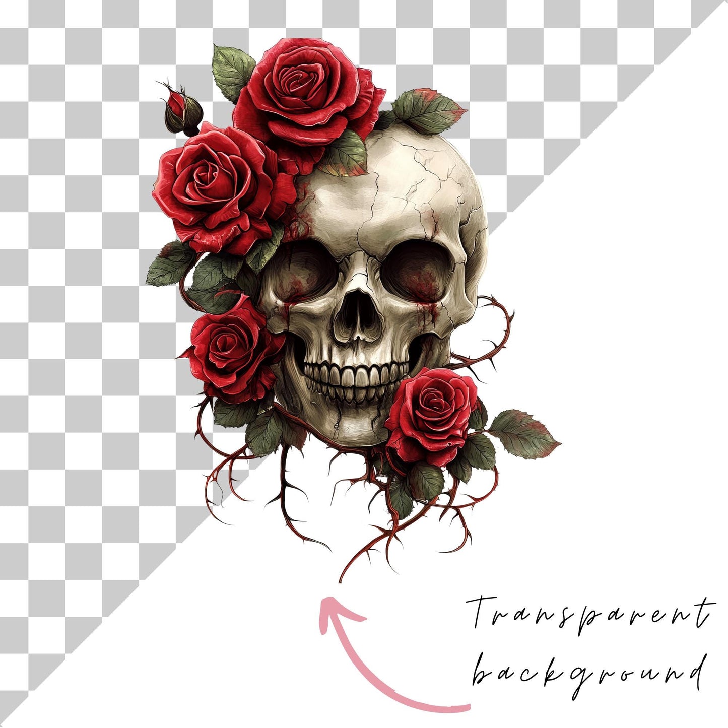 Clipart de calavera y rosas