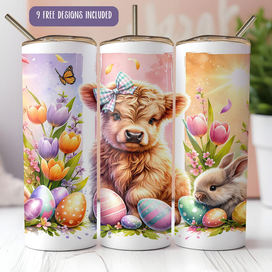 a set of three coffee mugs with a picture of a dog and a bunny