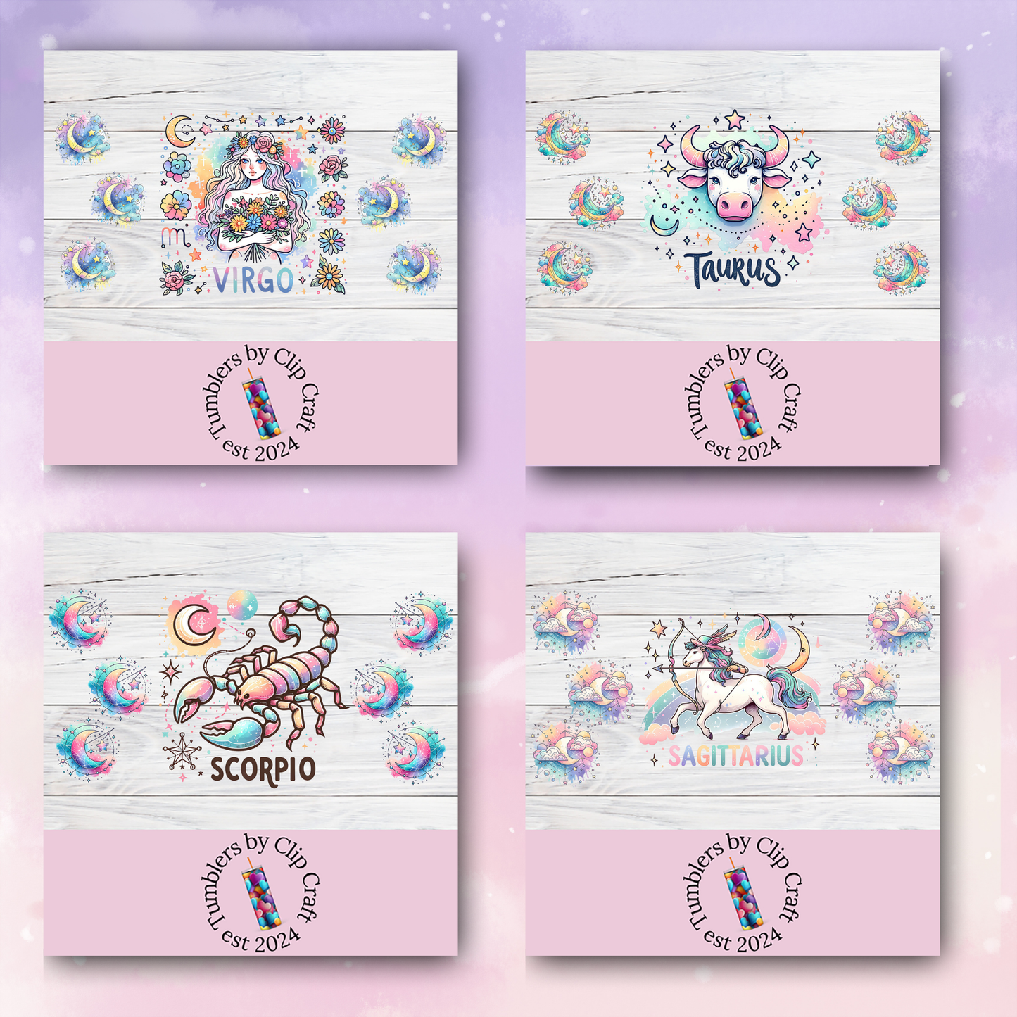 a set of four stickers with unicorns on them