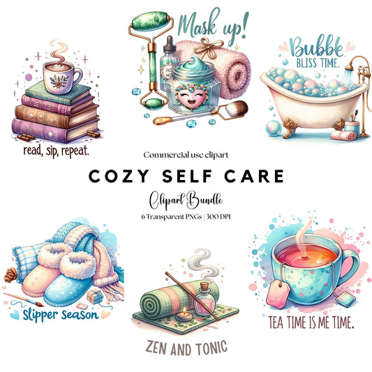 Watercolor Cozy Self Care Clipart