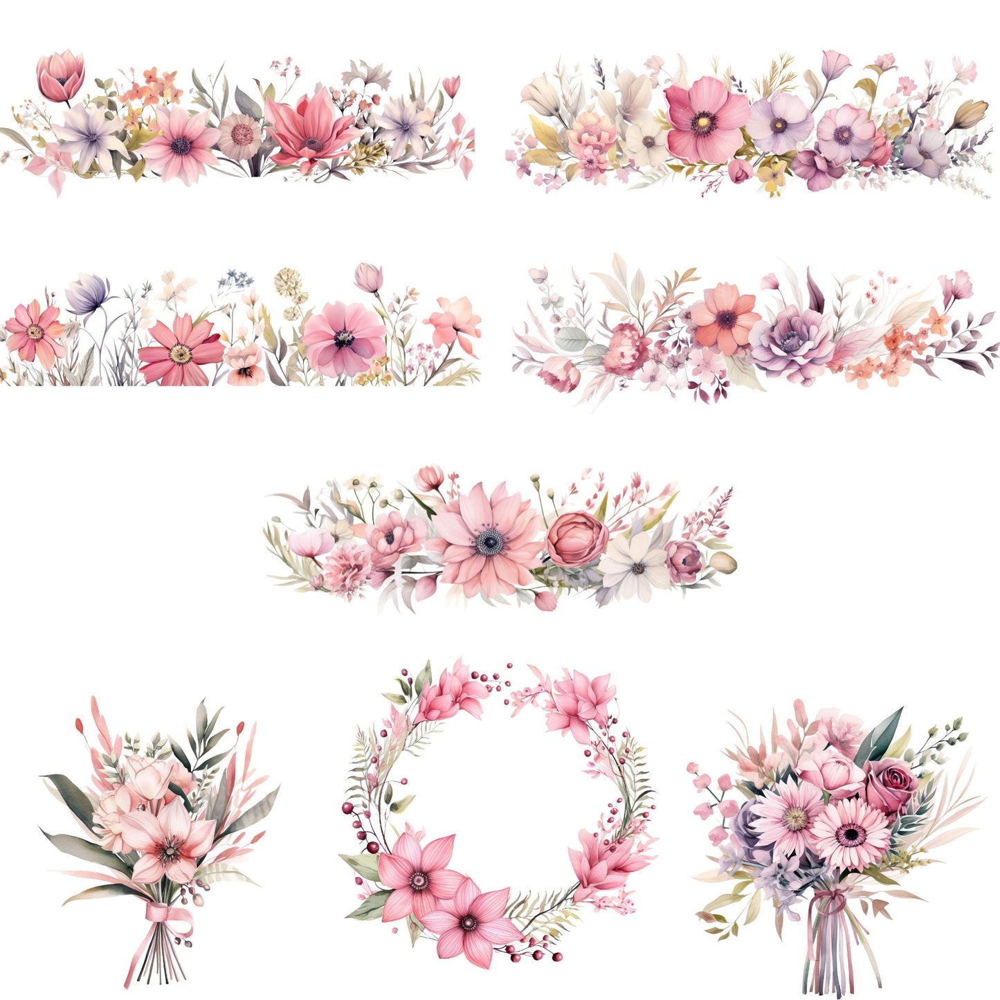 Clipart floral rosa polvoriento