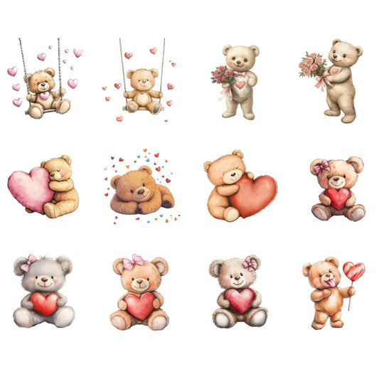 Watercolor Valentines Teddy Bear Clipart