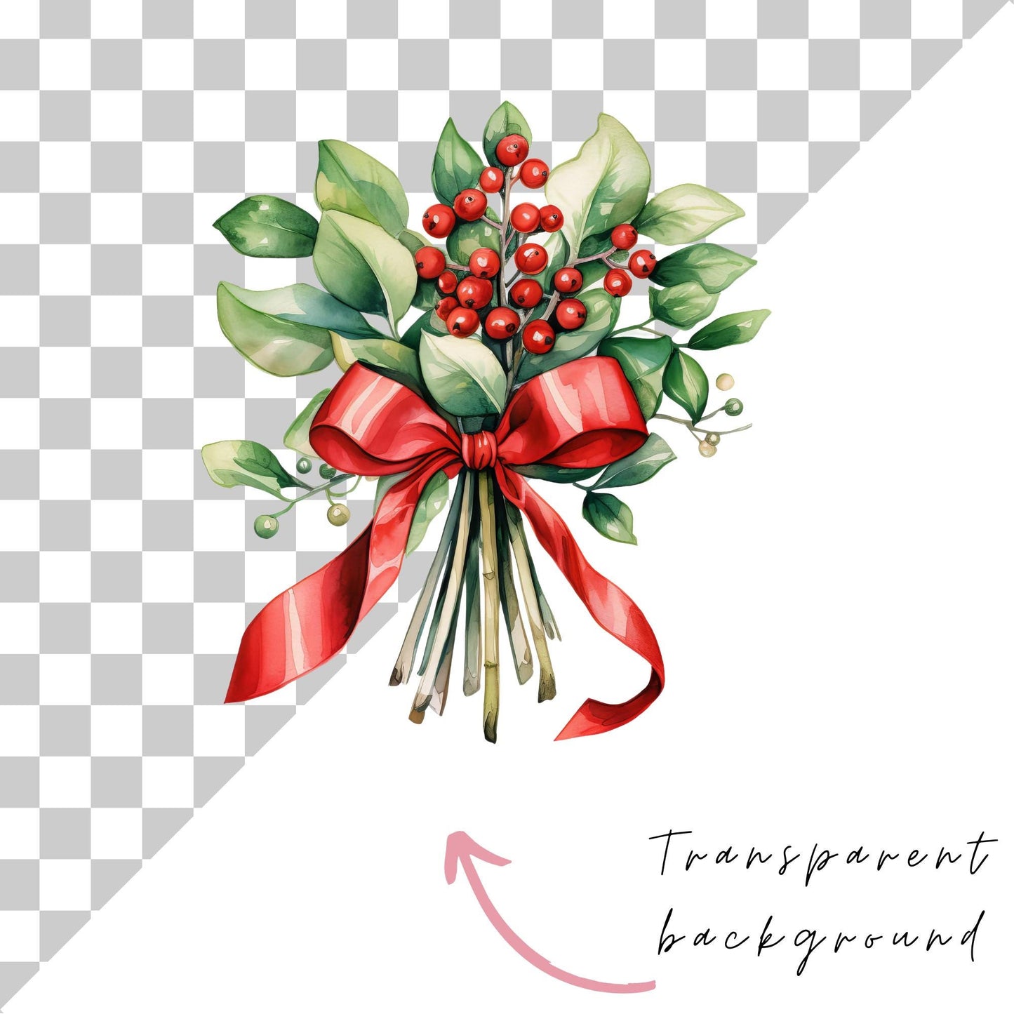 Clipart de muérdago navideño en acuarela