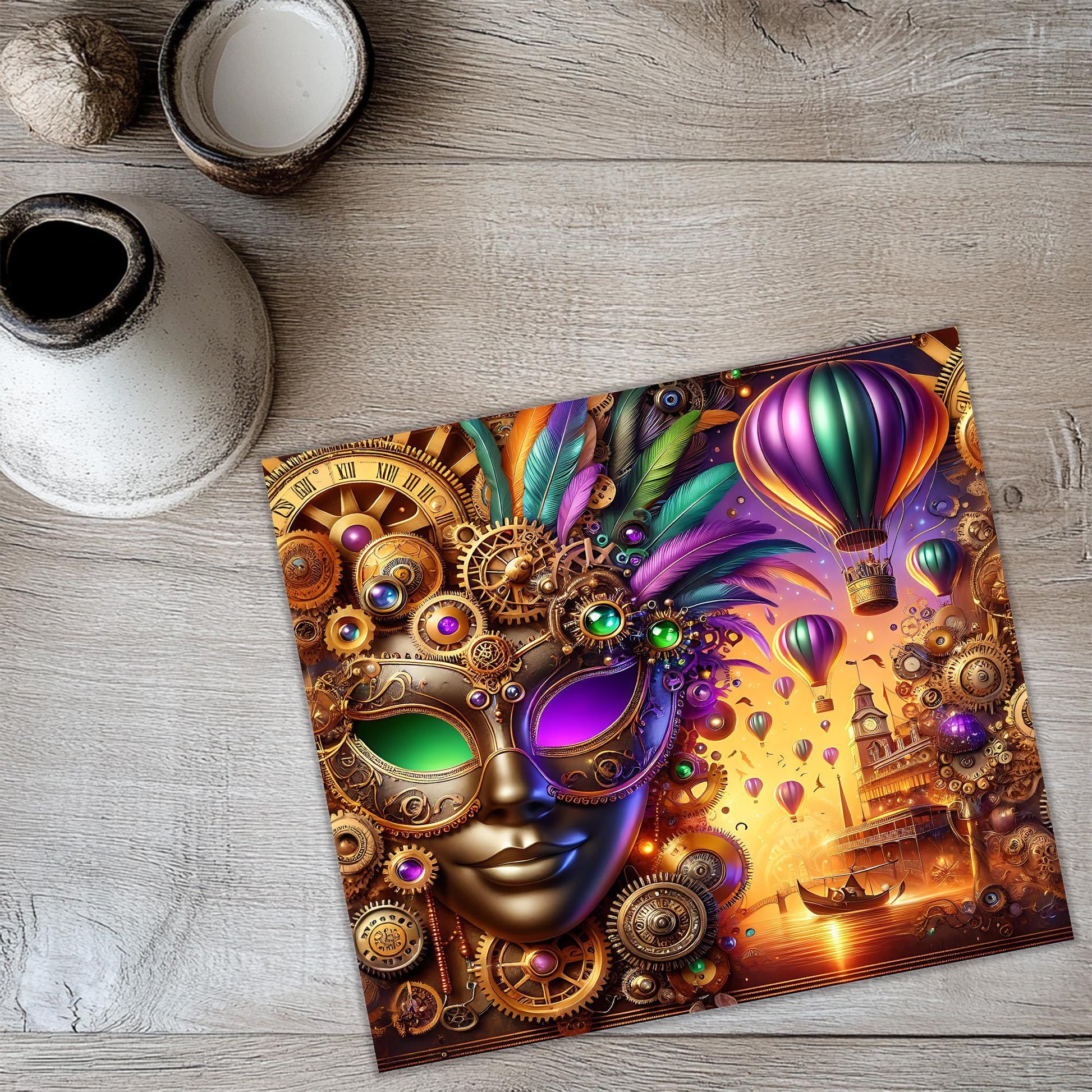 a picture of a carnival mask on a table