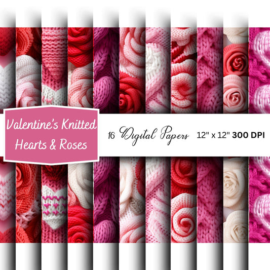 Valentine's Day Knitted Hearts & Roses Seamless Pattern