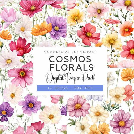 Watercolor Cosmos floral Digital papers