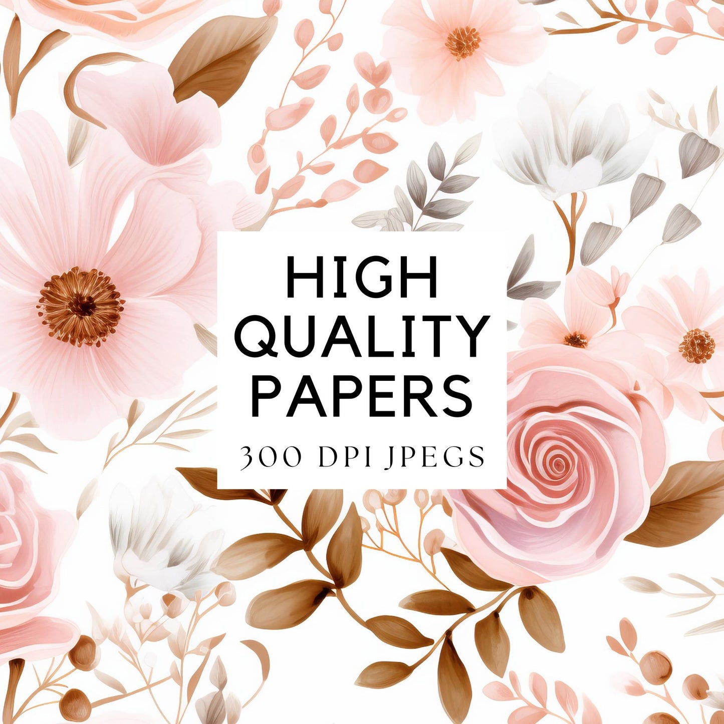 Papeles digitales florales en tonos rosa ruborizado y oro rosa