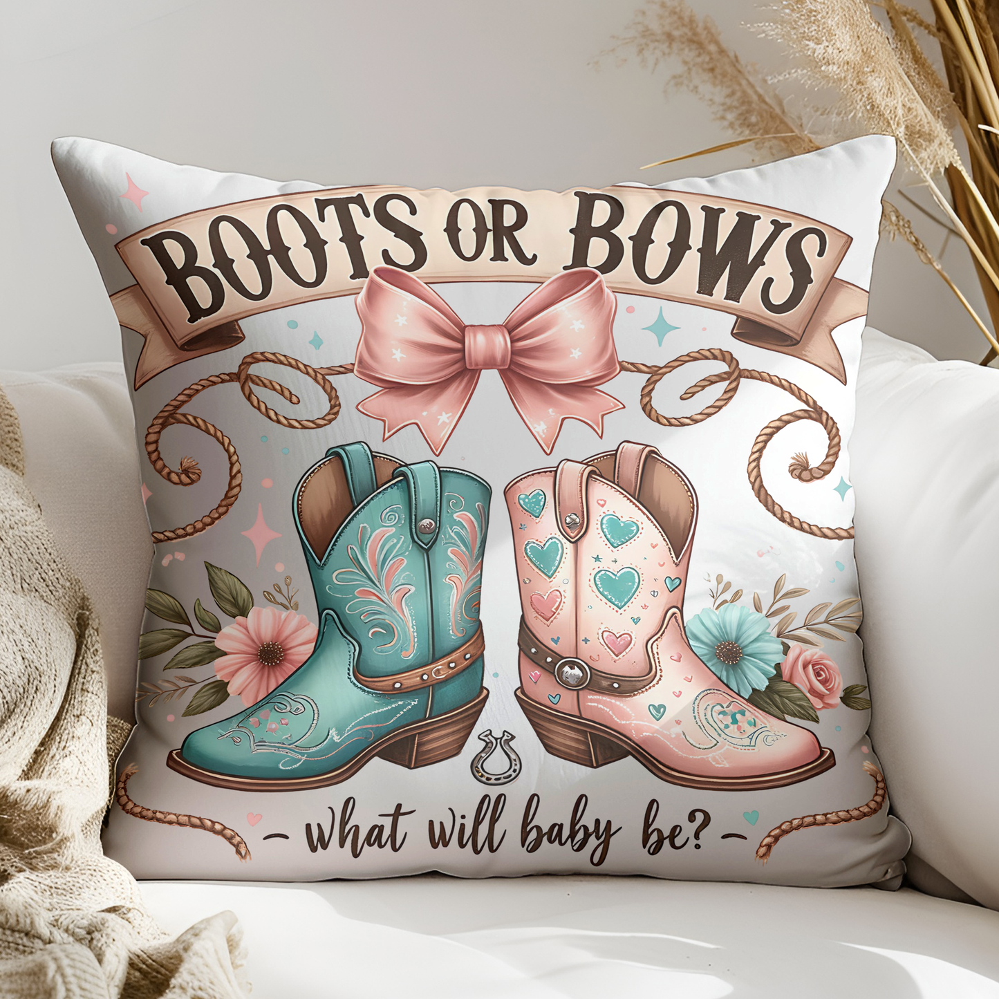 Cowboy Cowgirl Gender Reveal PNG – Boots or Bows Baby Shower Sublimation