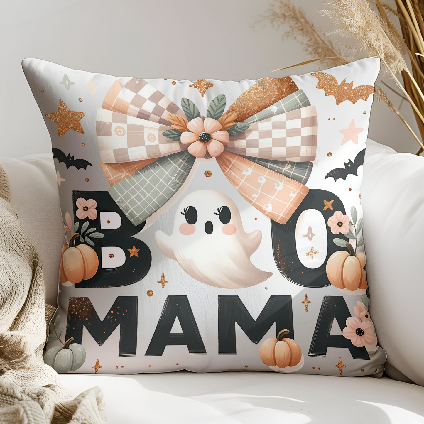 Boo Mama PNG – Coquette Halloween Sublimation Design with Ghosts, Bats & Pastel Vibes