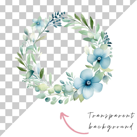 Blue Floral Wreath Clipart Single
