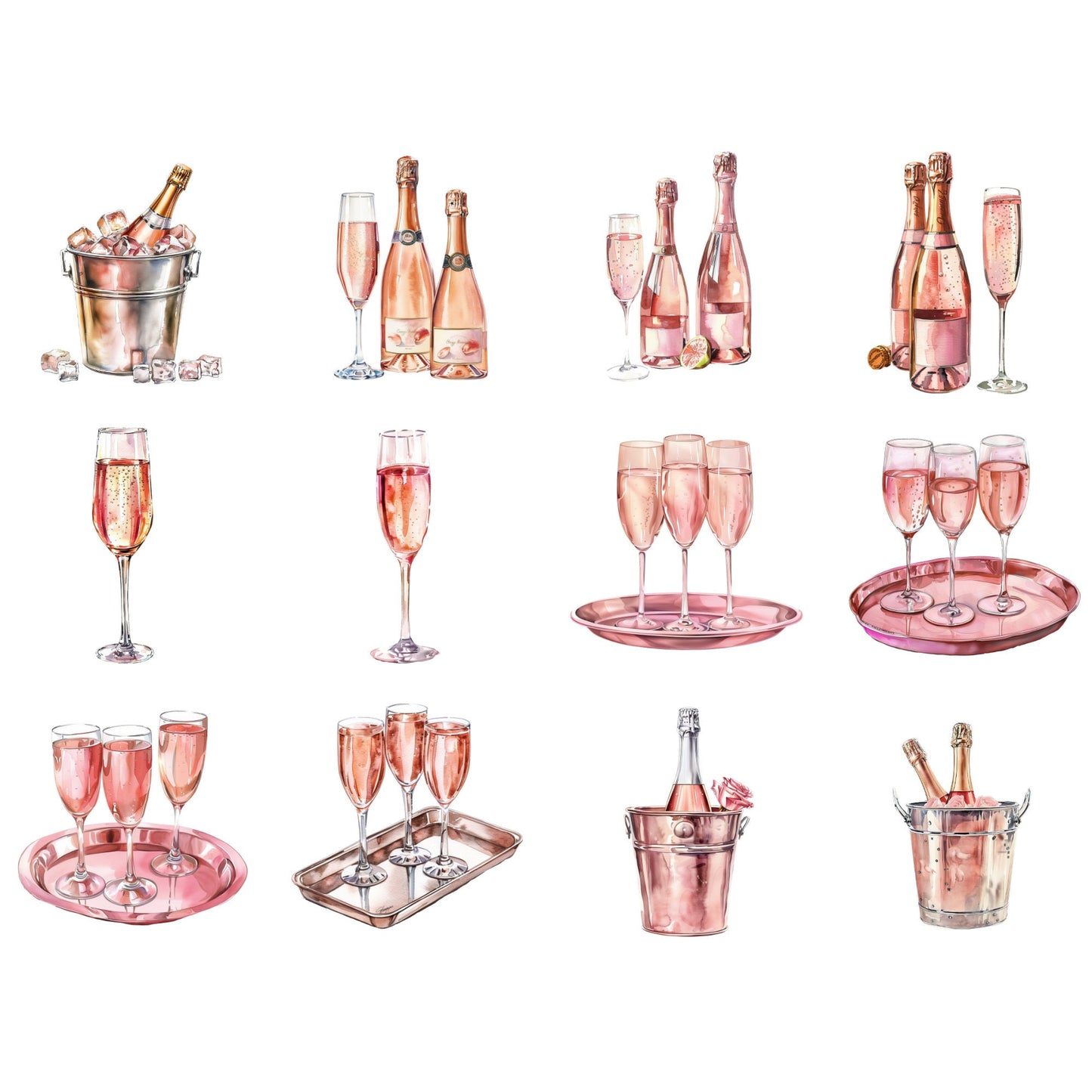 Watercolor Pink Champagne Clipart