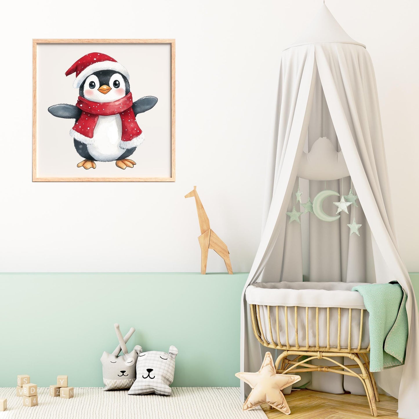 Watercolor Christmas Penguin Clipart
