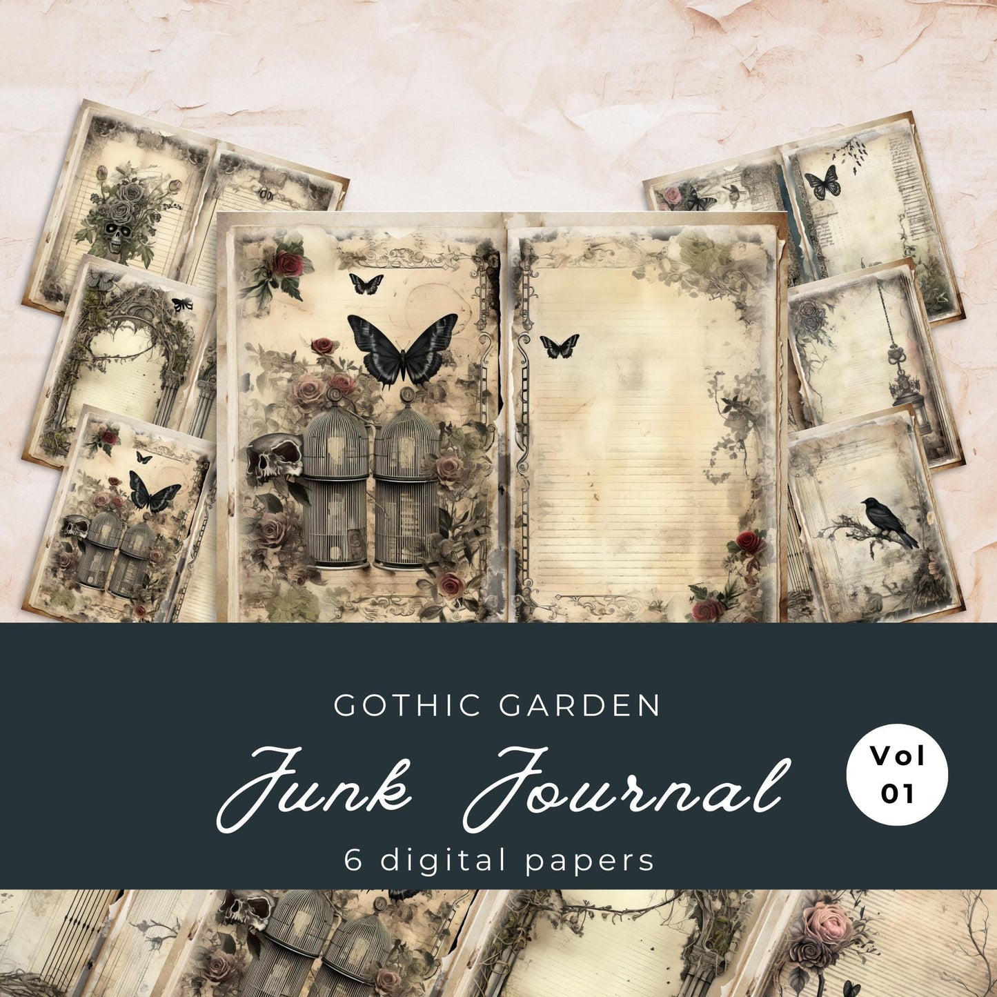 Gothic Garden Junk Journal Pages  |  Floral 6 Digital Journal Pages | Gothic Scrapbook | Gothic Scrapbook | US Paper Size | JJ038