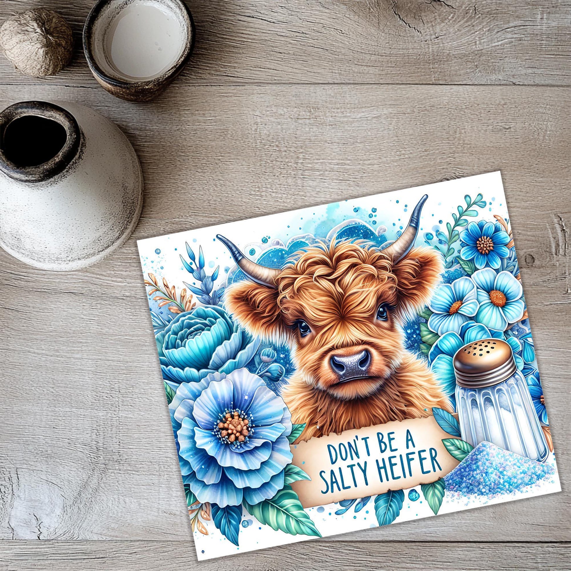 a card with a picture of a cow on it