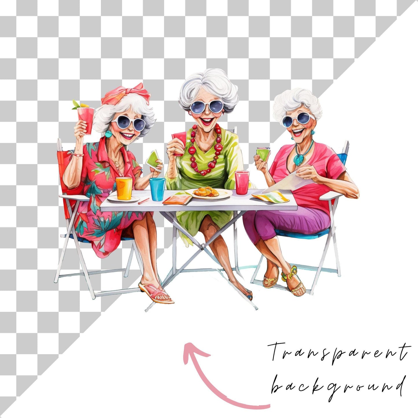 Quirky Old Ladies Clipart - Vacay edition