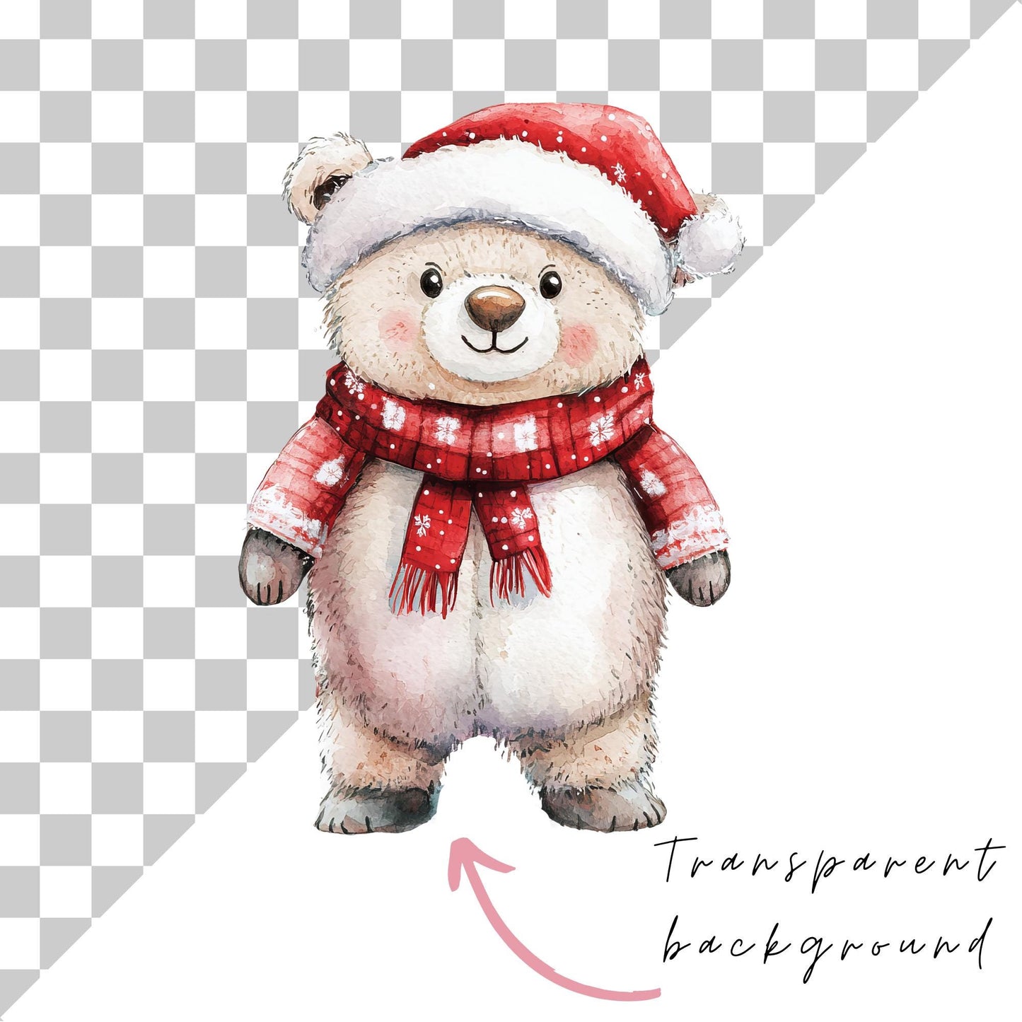 Watercolor Christmas Teddy Bear Clipart