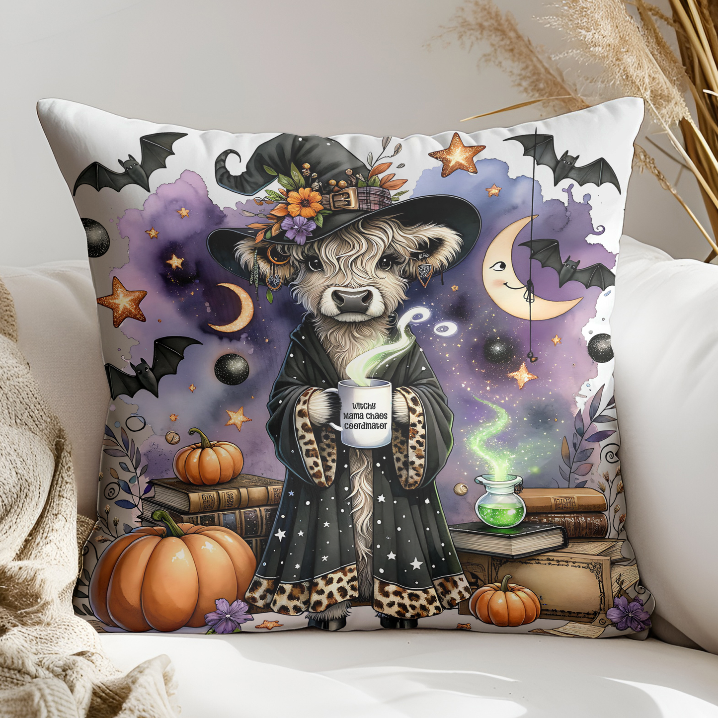 Witchy Mama Chaos Coordinator PNG – Funny Highland Cow Halloween Sublimation