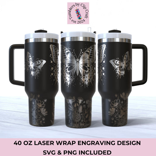 Butterfly Wildflower 40oz Tumbler Laser Engraved Wrap