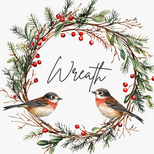 Winter Wreath with Birds Clipart