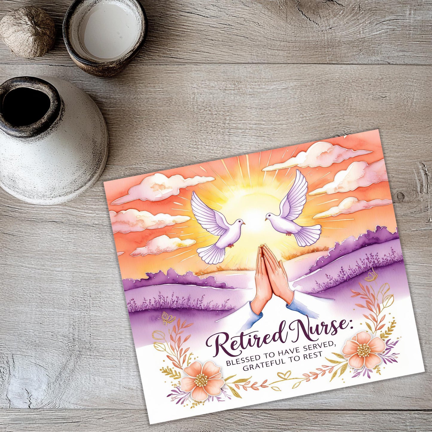 a card with a picture of a person holding a dove